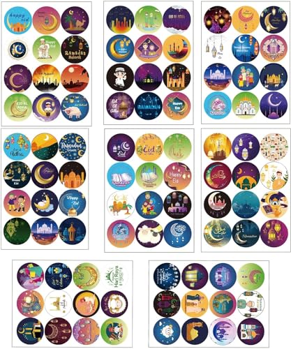 XINDY Eid Mubarak Aufkleber, 192 Stück Ramadan Sticker Runde Ramadan Aufkleber Eid Mubarak Sticker Ramadan Kareem Aufkleber Ramadan Eid Mubarak Geschenke Dekoration für Tüten Geschenkboxen von XINDY