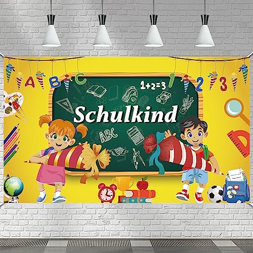 XINDY Einschulung Girlande Banner Deko, Schuleinführung Banner Deko, Alles Gute Zum Schulanfang Hintergrund Banner, Große Stoff Schild Poster Schulanfang Deko Einschulung deko für Mädchen Junge von XINDY