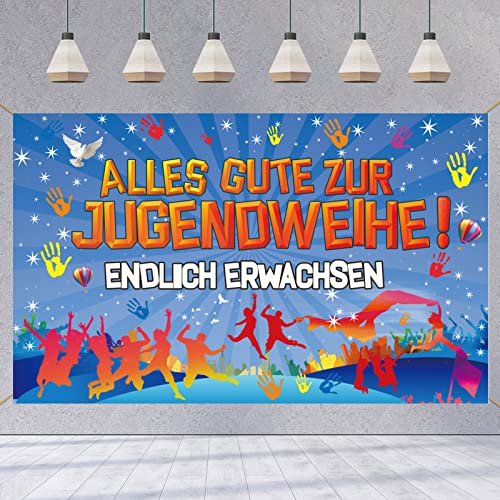 XINDY Jugendweihe Deko, 185 x 110cm Alles Gute zur Jugendweihe Hintergrund Banner, Endlich Erwachsen Banner Hängedeko Jugendweihe Party Deko Junge Mädchen Konfirmation Geschenkidee zur Jugendweihe von XINDY