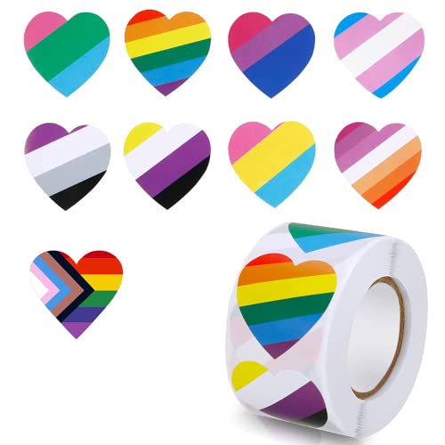 XINDY Regenbogen Aufkleber, 500 Stück Gay Pride Flagge Aufkleber Regenbogen Sticker Herz Pride Aufkleber Rolle LGBTQ Accessoires Pride Merch für CSD Pride Partys von XINDY