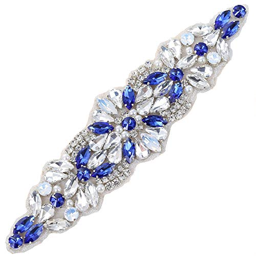 Blau Kristall Strass Gürtel Applikationen Braut Hochzeit Satin Schärpen Applikation Handgefertigt Nähen Hot Fix für Braut Gürtel Frauen Kleider Cocktail gem Abschlussball kostümparty von XINFANGXIU