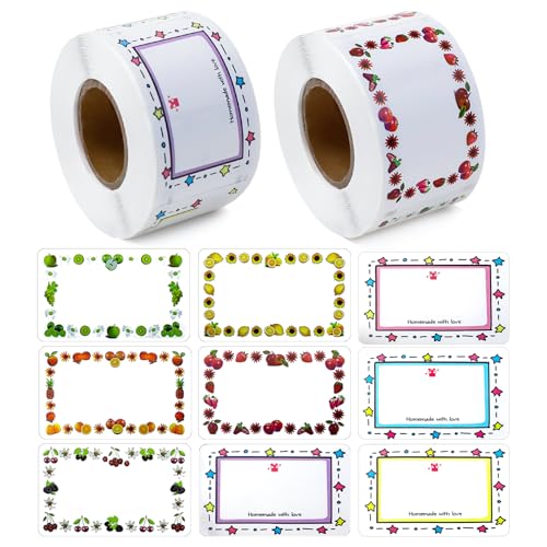 2 Rollen Marmeladen Etiketten Selbstklebend, Etiketten zum Beschriften, 50x30mm Beschriftungsetiketten, Zwei verschiedene Muster, für Gläser, Marmelade, Flaschen, Tüten 2 Rollen Marmeladen Etiketten Selbstklebend, Etiketten zum Beschriften, 50x30mm Beschriftungsetiketten, Zwei verschiedene Muster, für Gläser, Marmelade, Flaschen, Tüten von XINFAQAQ