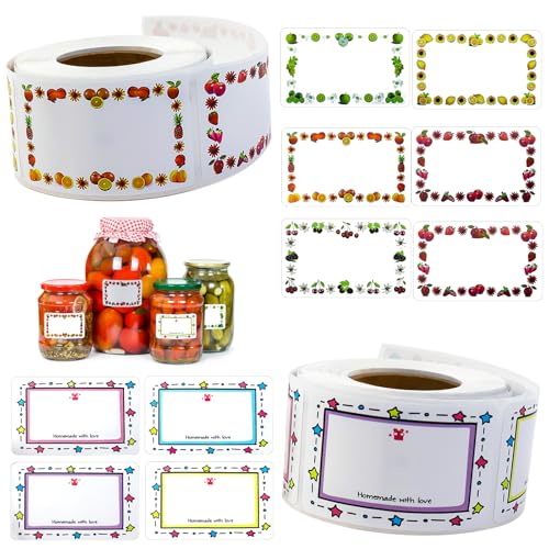 2 Rollen Marmeladen Etiketten Selbstklebend, Etiketten zum Beschriften, 50x30mm Beschriftungsetiketten, Zwei verschiedene Muster, für Gläser, Marmelade, Flaschen, Tüten von XINFAQAQ