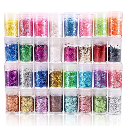 32 Stück Bastel Glitzer Set DIY Glitzerpulver zum Basteln Klobige Pailletten Glitzer Basteln für Epoxidharz Dekoration, Nagelkunst, Körper, Augen, Masquerade, Karten, Papier 32 Stück Bastel Glitzer Set DIY Glitzerpulver zum Basteln Klobige Pailletten Glitzer Basteln für Epoxidharz Dekoration, Nagelkunst, Körper, Augen, Masquerade, Karten, Papier von XINFAQAQ