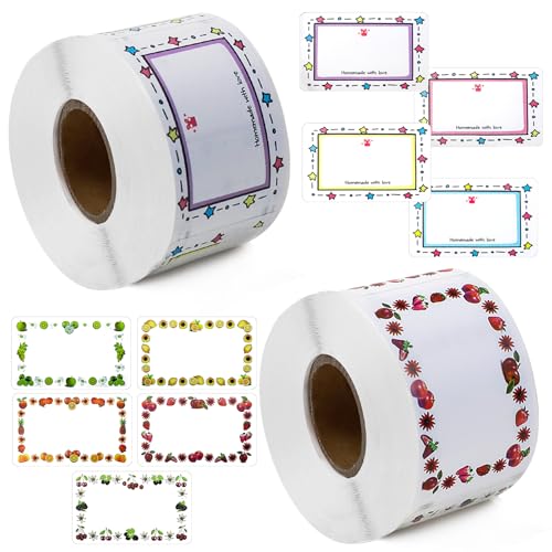 Marmeladen Etiketten Selbstklebend, Etiketten zum Beschriften, 50 x 30mm Beschriftungsetiketten, Zwei verschiedene Muster, für Gläser, Marmelade, Flaschen, Tüten (1000 Stück) von XINFAQAQ