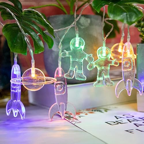 XINGHE LED Acryl Weltall Lichterketten,Astronaut Rakete Lichterketten, Batteriebetrieben für Weihnachten Geburtstag Holiday Party Schlafzimmer Indoor & Outdoor (Bunt, 3M 20 LED) von XINGHE