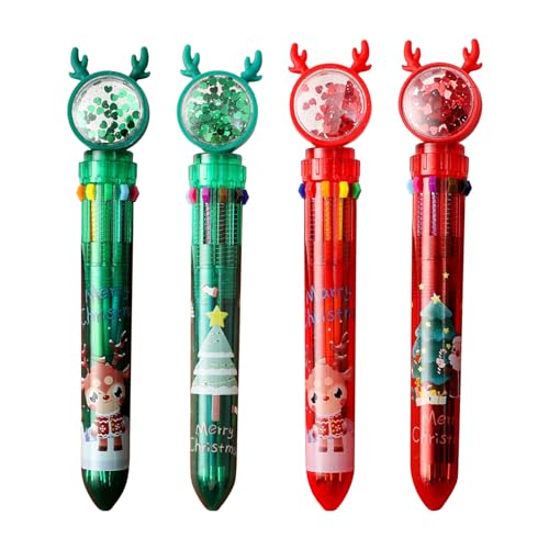 XINGLIDA Weihnachts-Kugelschreiber mit Pailletten, mehrfarbig, 10 Farb-in-1, einziehbarer Kugelschreiber für Kinderspiel-Belohnung (B#) von XINGLIDA