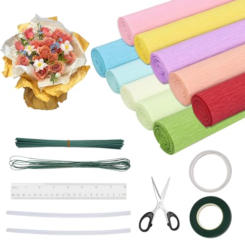 XINGNA 10 Rollen Krepppapier Bunt, 25x250cm Krepppapier, 10 Farben Krepppapier Pastell, Crepe Papier mit Blumendraht & Floristenband, Floristenkrepp für Herstellung von DIY Blumenpapier-Handwerk XINGNA 10 Rollen Krepppapier Bunt, 25x250cm Krepppapier, 10 Farben Krepppapier Pastell, Crepe Papier mit Blumendraht & Floristenband, Floristenkrepp für Herstellung von DIY Blumenpapier-Handwerk von XINGNA