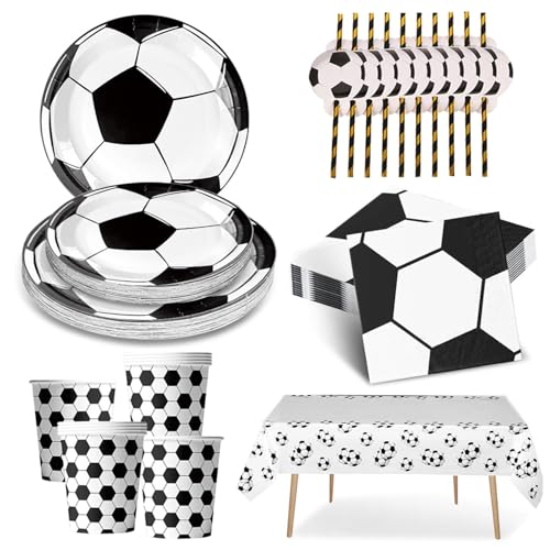 XINGNA 61 Stück Fußball Partygeschirr Set, Fussball Deko Geburtstag Kinder, Fußball Party Dekorationen, Fußball Deko Geburtstag mit Pappteller Becher Servietten Tischdecke Strohhalme, für 10 Gäste XINGNA 61 Stück Fußball Partygeschirr Set, Fussball Deko Geburtstag Kinder, Fußball Party Dekorationen, Fußball Deko Geburtstag mit Pappteller Becher Servietten Tischdecke Strohhalme, für 10 Gäste von XINGNA