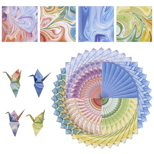 XINGNA Origami Papier Farbverlauf, 400 Blatt Quadratisches Origami Papier Doppelseitig 9.5 X 9.5cm, Bastelpapier Bunt Muster für DIY Bastelprojekte für Kinder & Erwachsene (4 Stile Bastelpapier) von XINGNA