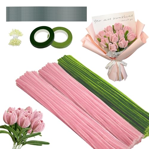 XINGNA Pfeifenreiniger Blumen Set, 200 Stück Pfeifenputzer zum Basteln, Pfeifenreiniger zum Basteln mit 20 Stück Grün Basteldraht, Blumenband, Geschenkpapier, Blütenstempel XINGNA Pfeifenreiniger Blumen Set, 200 Stück Pfeifenputzer zum Basteln, Pfeifenreiniger zum Basteln mit 20 Stück Grün Basteldraht, Blumenband, Geschenkpapier, Blütenstempel von XINGNA