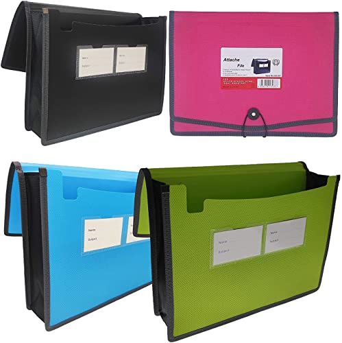 Fächermappe, Dokumenten-Organizer mit elastischer Kordel und Knopfverschluss, Briefgröße, 8,3 cm Erweiterung, A4 Briefgröße, erweiterbarer Aktenordner für Zuhause, Schule, Büro, Organisation, 4 Stück von XINGXINRONG
