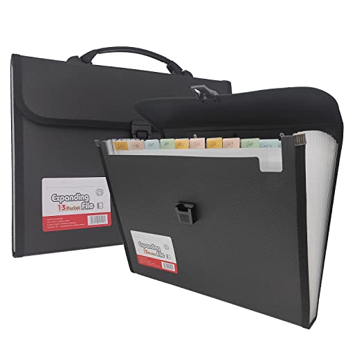 XINGXINRONG Fächermappe mit Etiketten, 13 Taschen, Akkordeon-Ordner, Brief-A4-Papier, Akkordeon-Ordner, 1 Packung (schwarz) von XINGXINRONG
