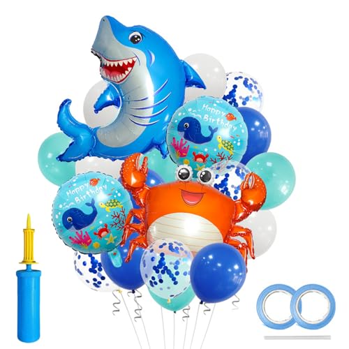 20 Stück Meerestiere Folienballon Set, 16pcs Latexballons, Krabbenballon, Haifisch-Ballon, abgerundete Folienballons, Helium-Riesenballon für Geburtstag und Mottoparty, Kostenlose Pumpe und Farbband 20 Stück Meerestiere Folienballon Set, 16pcs Latexballons, Krabbenballon, Haifisch-Ballon, abgerundete Folienballons, Helium-Riesenballon für Geburtstag und Mottoparty, Kostenlose Pumpe und Farbband von XINGYATU