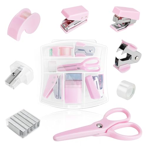 8 Stück Bürozubehör Set, Mini-Bürobedarfssets Inklusive Hefter, 500 Heftklammern, Heftklammerentferner, Klebebandabroller, Schere, Stiftanspitzer, Klebeband, Locher, Heim Bürobedarfsset 8 Stück Bürozubehör Set, Mini-Bürobedarfssets Inklusive Hefter, 500 Heftklammern, Heftklammerentferner, Klebebandabroller, Schere, Stiftanspitzer, Klebeband, Locher, Heim Bürobedarfsset von XINGYATU