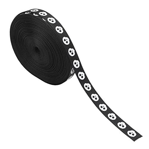 Geschenkband 10 mm breit, wasserdicht, dekoratives Band mit hoher Dichte für Haarbänder Schwarzer Totenkopf-Print von XINL
