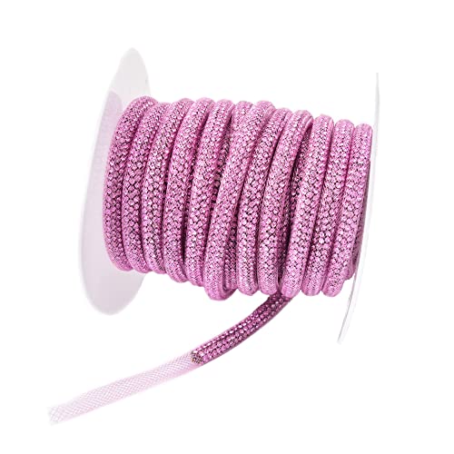 5 Meter/Rolle Upgrade Holoyatt Strass Schlauch zum Basteln Bling Strass Seil Glitzer Kordel Schlauch für DIY Schleifen, Haarband, Schuhschnürsenkel, Hochzeitskleid, Kostümdekoration, Zubehör (Pink) von XINMILI