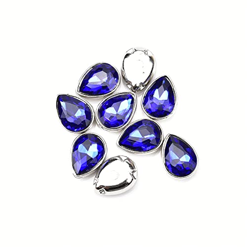 Choupee Strasssteine zum Aufnähen in Tropfenform, silberfarben, ohne Krallenfassung, gemischte Farben, zum Aufnähen, für Kleid, Stoff, Schuhe, Badeanzug (13 x 18 mm, Saphir), 48 Stück von XINMILI