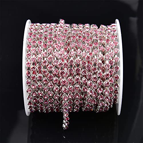 Xinmili 9,1 m/Rolle Kristall-Strass-Steine, runde Krallen, Haken nicht an Kleidung, Kette mit Körbchenkette, AB-Krallenkette, Nähen, Handwerk, 3 mm - 4 mm, Kristallstein (3 mm, Rosa) von XINMILI