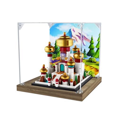 Acryl Display Box Kompatibel mit Lego 40613 Palast zum Sammeln und Schützen von Displays Klar 19,8 x 19,8 x 19,8 cm (Modell nicht enthalten) (Hintergrund + Holzsockel) von XINPENGD
