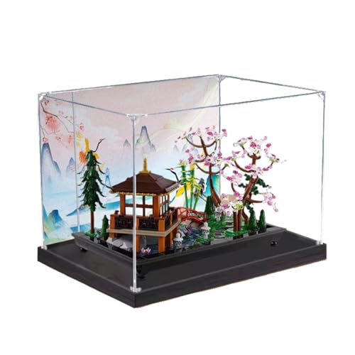 Acryl-Displaybox kompatibel mit Lego 10315 Zen Garden zum Sammeln und Schützen von Displays, transparent, 39,9 x 24,9 x 24,9 cm (Modell nicht im Lieferumfang enthalten) (Hintergrund + schwarzer Sockel von XINPENGD