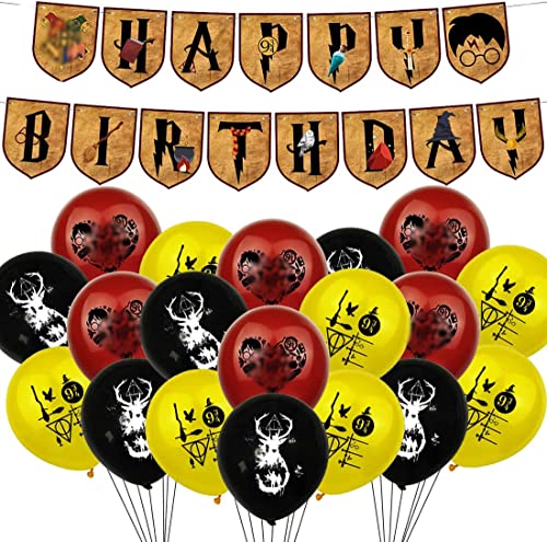Harry Zauberer Geburtstags Dekorationen, 24 Stück Zauberer Birthday Luftballons, 1 Happy Birthday Party Banner, Magische Potter Birthday Party Supplies für Junge Mädchen Partyzubehör von Huaxintoys