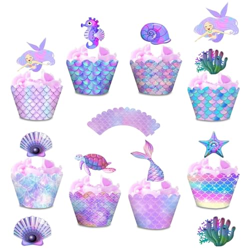 48 Stück Meerjungfrau Tortendeko Mermaid Cupcake Toppers Wrappers Kuchen Deko für Meerjungfrau Thema Party Dekoration Mädchen Party Geburtstag 48 Stück Meerjungfrau Tortendeko Mermaid Cupcake Toppers Wrappers Kuchen Deko für Meerjungfrau Thema Party Dekoration Mädchen Party Geburtstag von XINTANGXIA