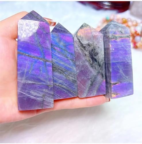 XINTAOSM Kunsthandwerk,Kristalle,Spektrolith, Steine Naturstein Lila Labradorit Kristallpunkte Raumdekoration Lila Flash Chakra Turm Spiritueller Reiki Heilstab (Size : 150-200g) von XINTAOSM