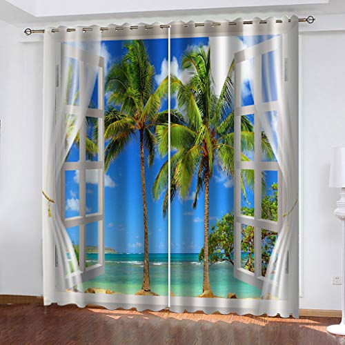 Gardinen Wohnzimmer Kinderzimmer Verdunkelungsvorhang 3D Fenster Blauer Meerblick Digitaldruck Vorhänge Blickdicht Schlafzimmer Thermovorhang Mit Ösen, 2Er Set 150X160Cm Gardinen Wohnzimmer Kinderzimmer Verdunkelungsvorhang 3D Fenster Blauer Meerblick Digitaldruck Vorhänge Blickdicht Schlafzimmer Thermovorhang Mit Ösen, 2Er Set 150X160Cm von XINXIA