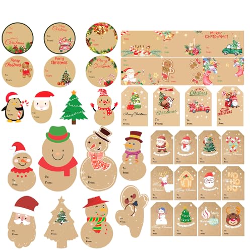 104 x Weihnachts-Etiketten, selbstklebend, für Weihnachten, Urlaub, Geschenketui, Umschlag, Dekoration von XINYIN