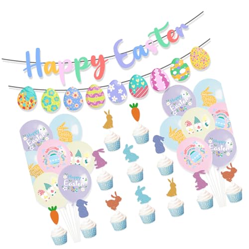 Ostern-Kuchenaufsatz-Set, Osterbanner, Urlaub, bunte Luftballons, Partyzubehör, Oster-Kuchendekorationen für Festival-Kuchen Ostern-Kuchenaufsatz-Set, Osterbanner, Urlaub, bunte Luftballons, Partyzubehör, Oster-Kuchendekorationen für Festival-Kuchen von XINYIN