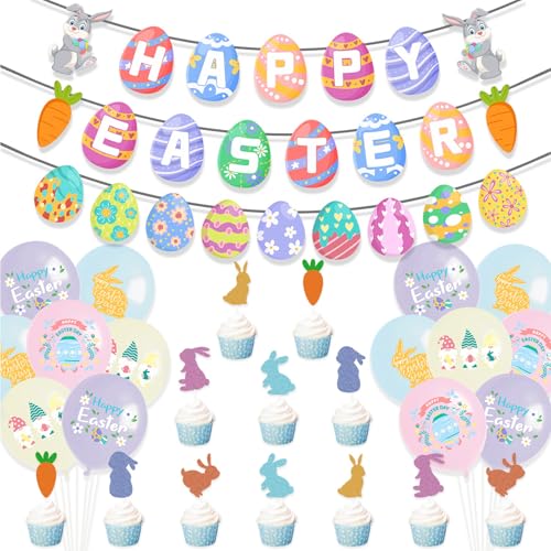 Ostern-Kuchenaufsatz-Set, Osterbanner, Urlaub, bunte Luftballons, Partyzubehör, Oster-Kuchendekorationen für Festival-Kuchen Ostern-Kuchenaufsatz-Set, Osterbanner, Urlaub, bunte Luftballons, Partyzubehör, Oster-Kuchendekorationen für Festival-Kuchen von XINYIN