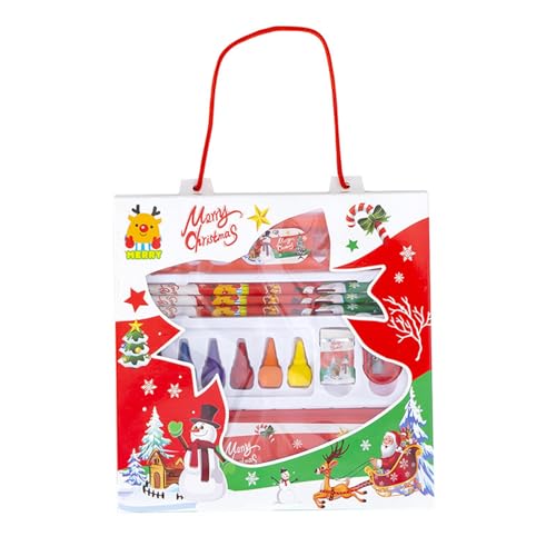 Schreibwaren-Set mit Weihnachtsmotiv für Kinder, Jungen, Mädchen, Weihnachts-Stiftetui, Holz, Bleistift, Buntstift, Lineal, Radiergummi, Spitzer Schreibwaren-Set mit Weihnachtsmotiv für Kinder, Jungen, Mädchen, Weihnachts-Stiftetui, Holz, Bleistift, Buntstift, Lineal, Radiergummi, Spitzer von XINYIN