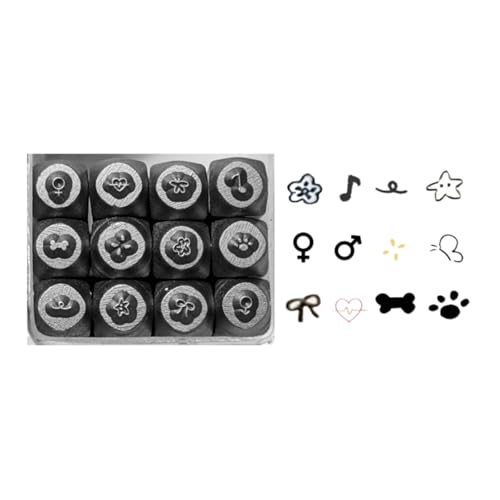 Set mit 12 Metallmeißeln, 2 mm, Tier-Serie, Schmuck-Gravurwerkzeug, Metallstempel-Set für Schmuckherstellungs-Enthusiasten von XINYIN