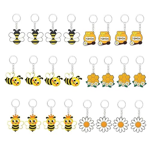 XINYIN 24 Stück Bienen Blume Schlüsselanhänger Cartoon Waben Handy Anhänger weibliche Bienen Topf Zubehör Dekoration Schlüsselanhänger Telefon Lanyard Dekoration von XINYIN