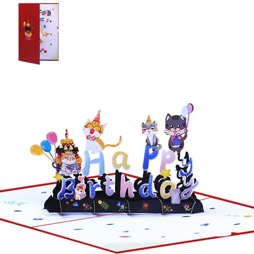 XINYIN Entzückende 3D-Katzen-Geburtstagskarte, faltbare Grußkarte, festliche Katzen-Geburtstagskarte für Party-Dekoration und Glückwünsche XINYIN Entzückende 3D-Katzen-Geburtstagskarte, faltbare Grußkarte, festliche Katzen-Geburtstagskarte für Party-Dekoration und Glückwünsche von XINYIN