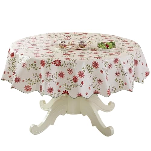 XINYIN Pflegeleichte, runde PVC-Tischdecke mit buntem Blumendesign, öl- und wasserfest, Tischdecke für verschiedene Anlässe von XINYIN