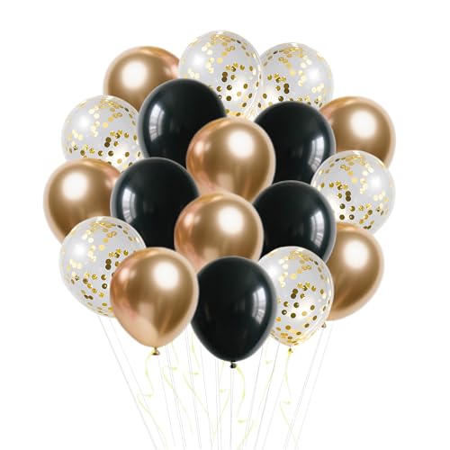 Luftballons Schwarz Gold, XINYINGYU 60 Stück 12 Zoll (30cm) Latex Partyballons Schwarz Gold Metallic Kofetti Ballons für Geburtstags, Abschluss Deko von XINYINGYU