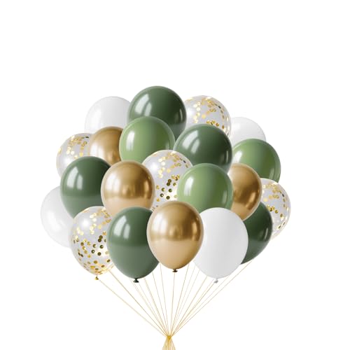 XINYINGYU 60 Luftballons Grün, 12 Zoll (30cm) Party Ballons, grüne goldene metallische Konfetti-Latexballons für Geburtstags-, Eröffnungs- und Abschluss Deko von XINYINGYU