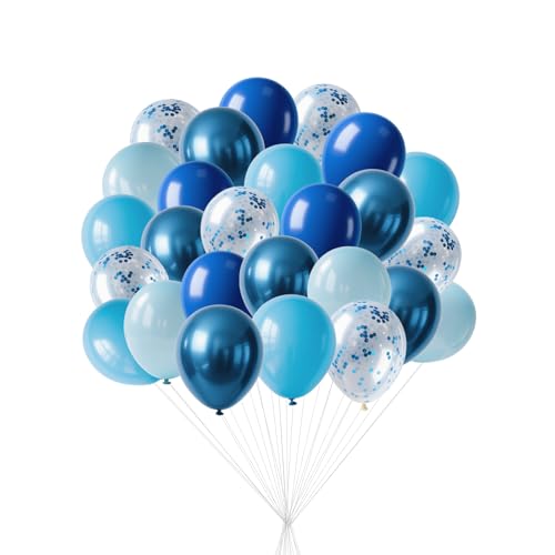 XINYINGYU 60 Stück Luftballons Blau, 12 Zoll (30cm) Latex Ballons, Blau Metallic Luftballons mit Konfetti Ballons für Geburtstags, Hochzeit, Babyparty, Eröffnungs- und Abschluss Dekoration von XINYINGYU