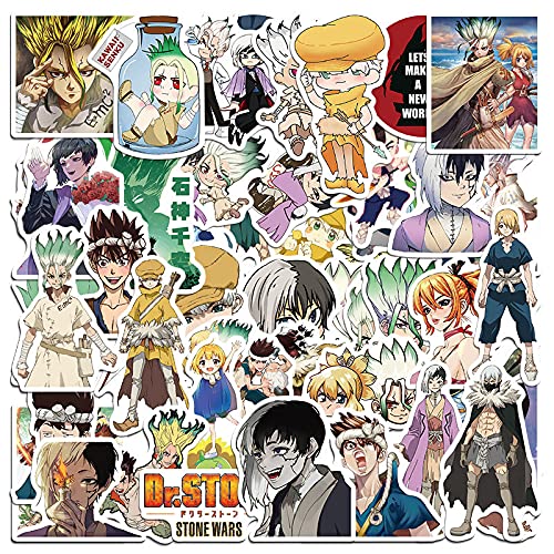 50 Teile/los Dr Stones Aufkleber Wasserdichte Vinyl Anime Aufkleber Aufkleber für Laptop Wasserflasche Gitarre Reise Geschenk für Kinder Teens Erwachsene Mädchen Jungen von XINYUEST