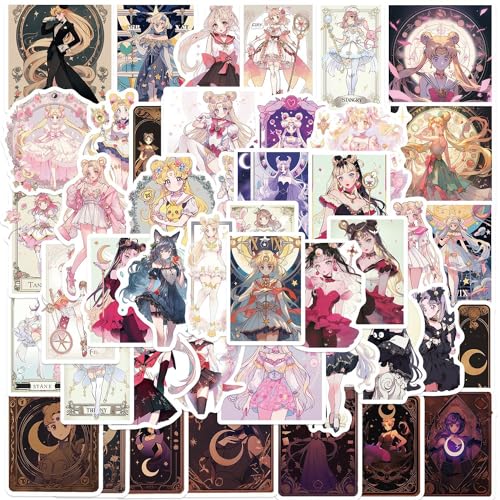 52 Stück/Lot Sailors Moons Tarots-Aufkleber, wasserdichte Vinyl-Anime-Aufkleber für Laptop, Wasserflasche, Gitarre, Reisegeschenk für Kinder, Teenager, Erwachsene, Mädchen, Jungen 52 Stück/Lot Sailors Moons Tarots-Aufkleber, wasserdichte Vinyl-Anime-Aufkleber für Laptop, Wasserflasche, Gitarre, Reisegeschenk für Kinder, Teenager, Erwachsene, Mädchen, Jungen von XINYUEST