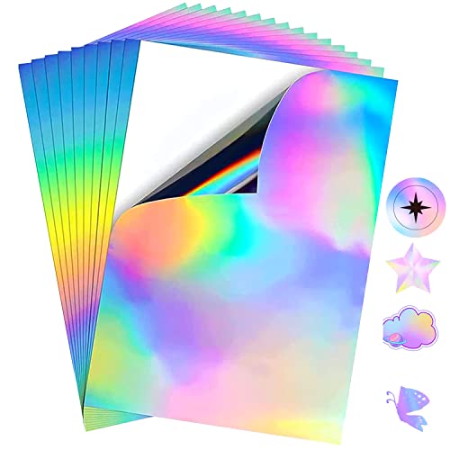 XISUN Vinyl Aufkleberfolie Blatt Holografische Glitzerfolie Selbstklebend A4 Wasserdichte Transparente Folie für Tintenstrahl Laserdrucker 20STK von XISUN
