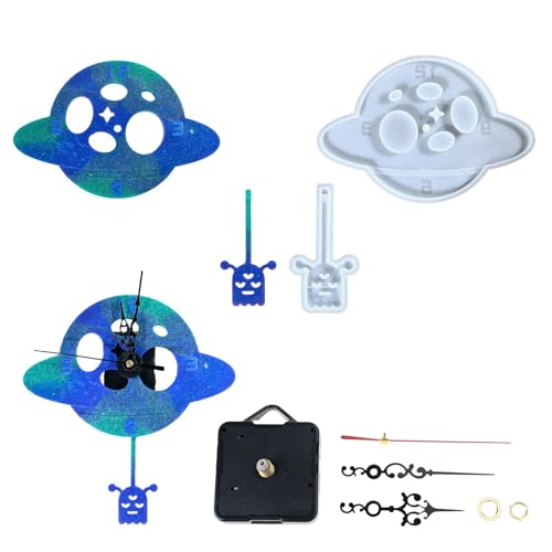Epoxidharz-Form, Motiv: Weltraum, Alien, Planet, Uhr, flexible Silikonform zum Aufhängen, Heimdekoration, Schmuckherstellungswerkzeug Epoxidharz-Form, Motiv: Weltraum, Alien, Planet, Uhr, flexible Silikonform zum Aufhängen, Heimdekoration, Schmuckherstellungswerkzeug von XITEA