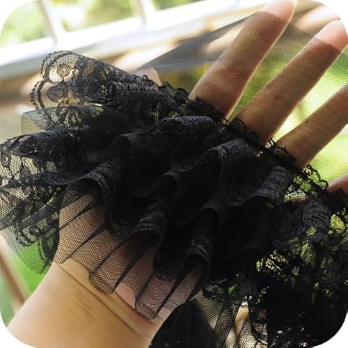 12CM breit vier Schichten weiß schwarz Tüll Mesh Stickerei Guipure-Spitze Rüschenbesatz Prinzessin Puppen flauschiges Kleid Fransen Nähen Dekor von XIUPO