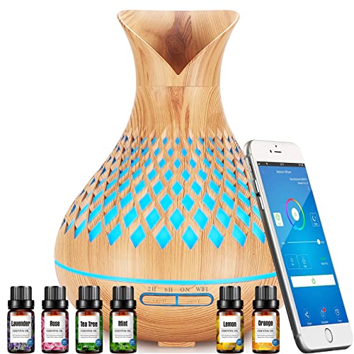 Smart Alexa Aroma Diffuser mit Ätherische Öle Set, 500ml WiFi Duftöl Diffuser Luftbefeuchter, Kompatibel Alexa/Google Home und App Kontrolle, 7 Farb-LED, Zeitpläne Erstellen und 4 Timer, Auto-Off von XIUWOUG