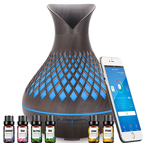 Smart Alexa Aroma Diffuser mit Ätherische Öle Set, 500ml Duftöl Diffuser Luftbefeuchter, Kompatibel Alexa/Google Home und App Kontrolle, 7 Farb-LED, Zeitpläne Erstellen und 4 Timer, Leise, Auto-Off von XIUWOUG