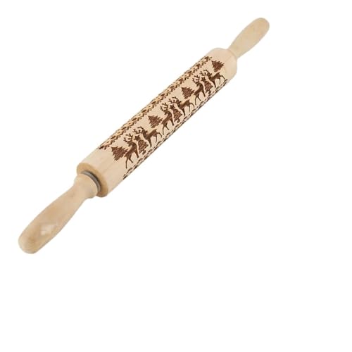 XIUsheUA 35 * 5 cm Präge-Nudelholz Backen Cookies Keks Fondant Kuchenteig Gravierte Holzwalze Schneeflocke Gravierte Nudelhölzer für Küche, Backen(Color 1) von XIUsheUA