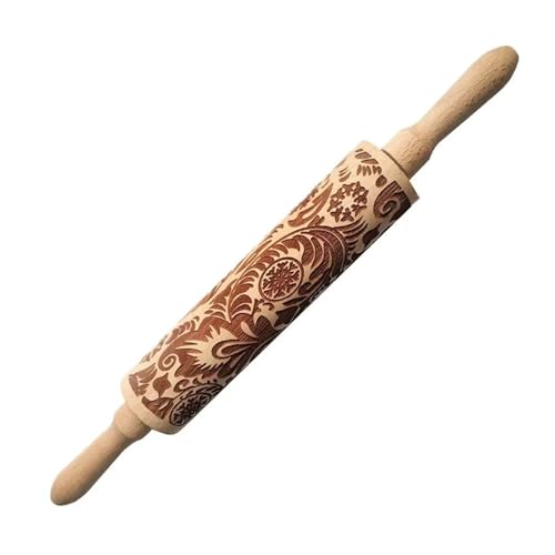 XIUsheUA 35 * 5 cm Präge-Nudelholz Backen Cookies Keks Fondant Kuchenteig Gravierte Holzwalze Schneeflocke Gravierte Nudelhölzer für Küche, Backen(Color 5) von XIUsheUA