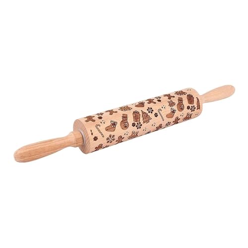 XIUsheUA 35 * 5 cm Präge-Nudelholz Backen Cookies Keks Fondant Kuchenteig Gravierte Holzwalze Schneeflocke Gravierte Nudelhölzer für Küche, Backen(Color 7) von XIUsheUA